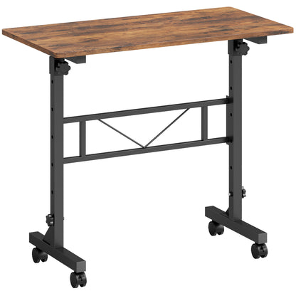 Overbed Table | 6 Height Settings 70-110cm | 4 Caster Wheels with 2 Brakes | Anti-Tip Device | 80x40cm Top | 15kg | Particleboard & Steel | Rustic Brown & Black