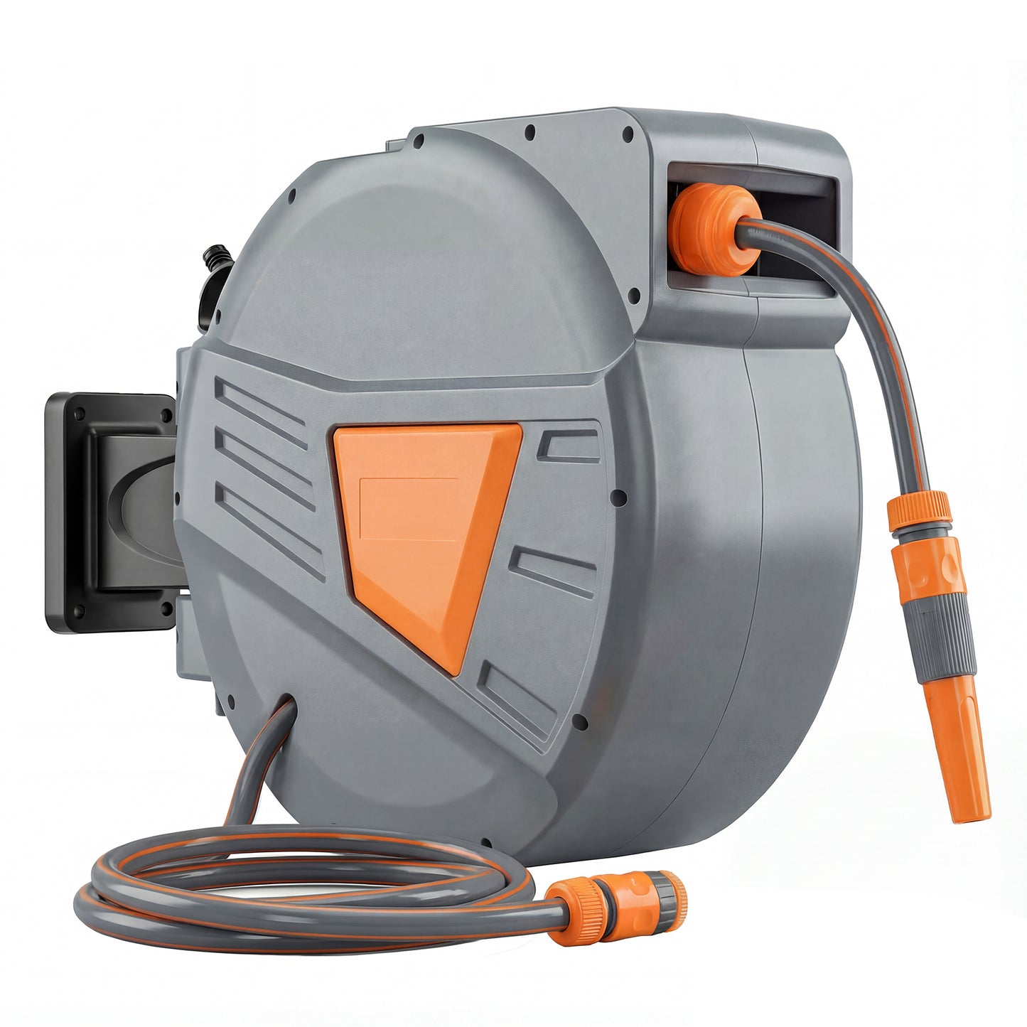 Wall Mounted Retractable Garden Hose Reel | 15+1.6m | Auto Retract & Self-Locking | 180° Swivel Bracket | Dual Spray Modes | 8 Bar Working Pressure | 51x20x34cm | Orange