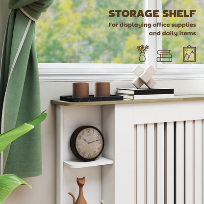 Radiator Cover with Open Storage Shelves, Vertical Slatted Cabinet Shelf Heater Cover for Living Room, Hallway, Medium, White (H: 83 / W: 124 / D: 19 cm)