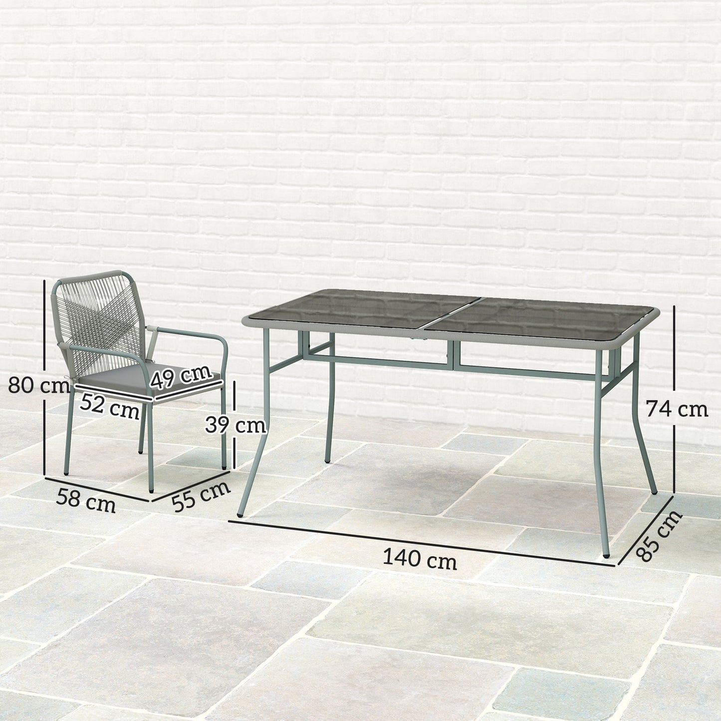 Outsunny Five-Piece PE Rattan Garden Dining Set with Cushions & Stackable Chairs - Light Grey