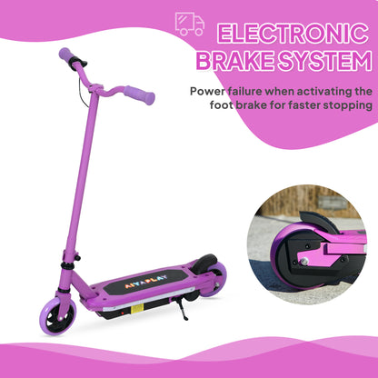 AIYAPLAY Electric Scooter for Kids Ages 6-14, with Colourful Light and Electric Brake, Kids Electric Scooter E Scooter, Up to 10 KM/H & 8 KM, Purple / Blue / Pink