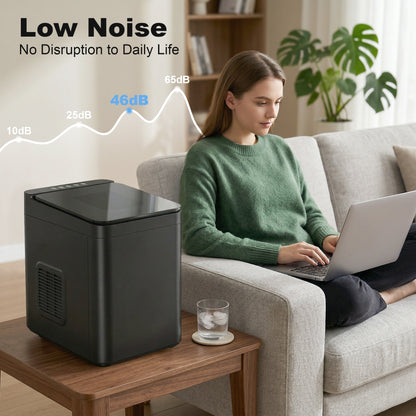 Countertop Ice Maker Machine – 9 Cubes in 7 Mins, 12kg/24hr, 1.5L Tank, Touchscreen, Self-Cleaning, 2 Bullet Sizes, Quiet 46dB – Black