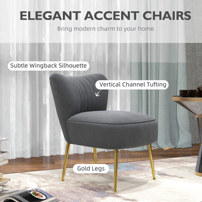 Modern Accent Chair, Upholstered Living Room Chair with Gold Tone Steel Legs, Wingback Armless Chair