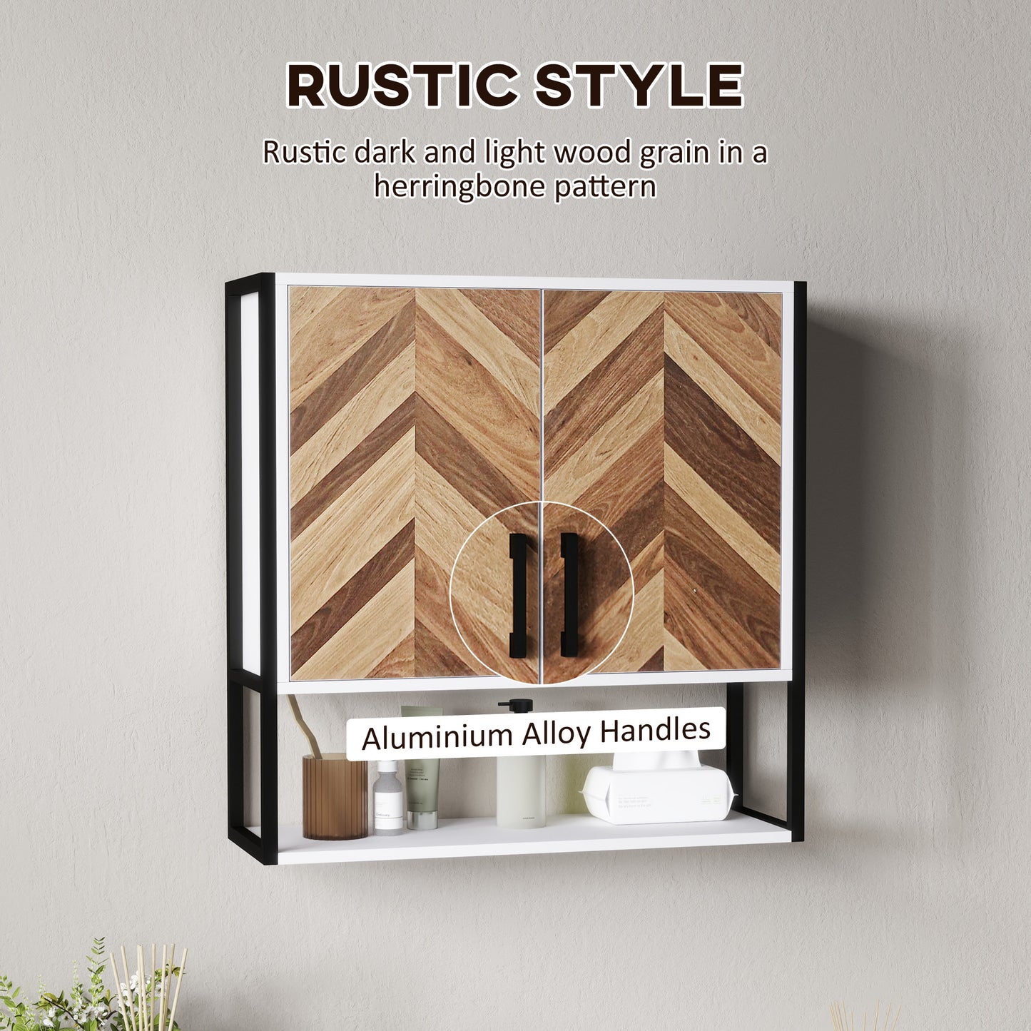 Retro Vintage Style Bathroom Cabinet Wall Mounted, Bathroom Wall Cabinet Medicine Cabinet with 2 Doors, Adjustable Shelf, Walnut