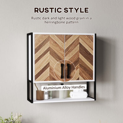 Retro Vintage Style Bathroom Cabinet Wall Mounted, Bathroom Wall Cabinet Medicine Cabinet with 2 Doors, Adjustable Shelf, Walnut