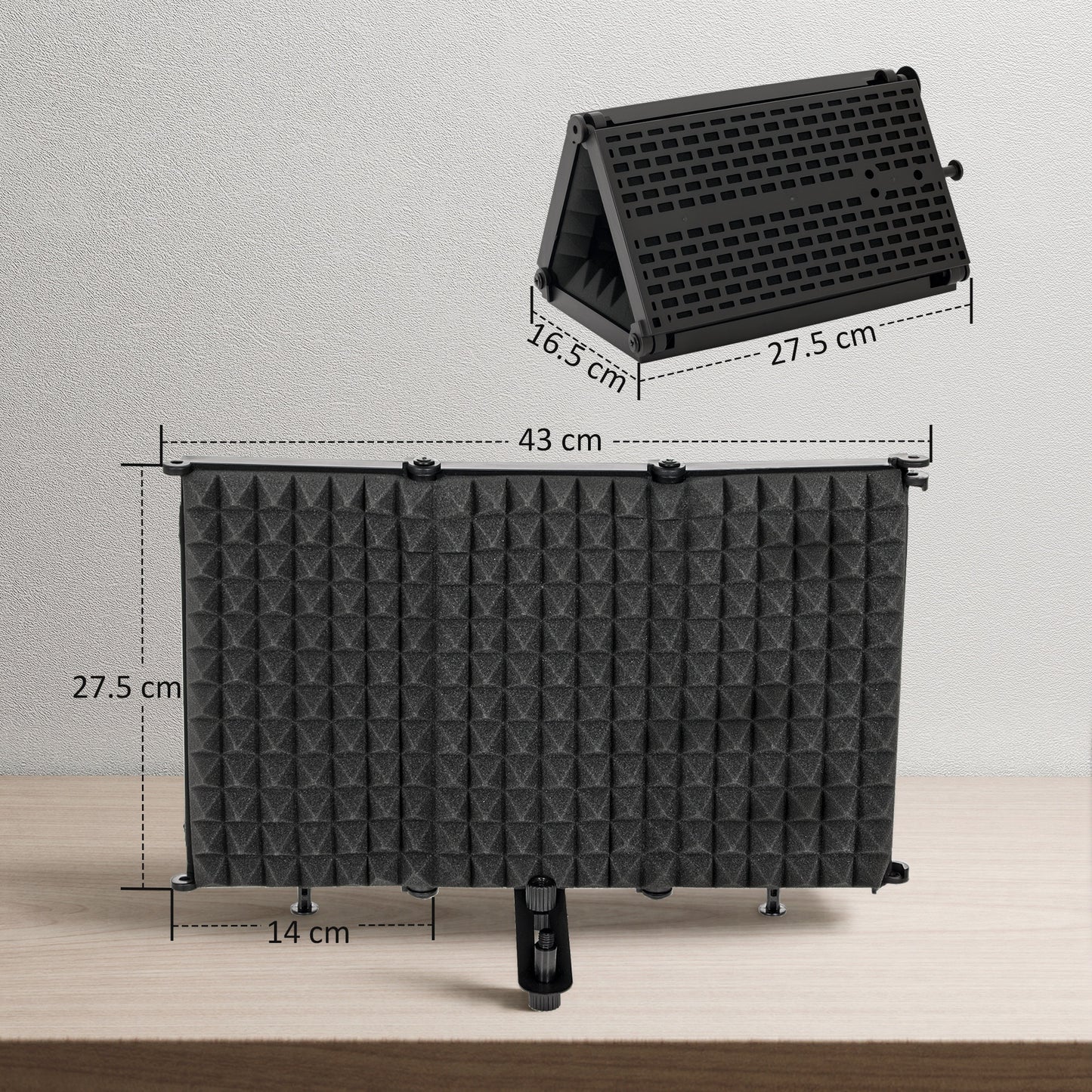 Studio Microphone Isolation Shield, Foldable Adjustable Recording Studio Equipment, 3-Panel High Density Absorbent Foam Shield with 3/8" Threaded Mount, Black