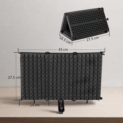 Studio Microphone Isolation Shield, Foldable Adjustable Recording Studio Equipment, 3-Panel High Density Absorbent Foam Shield with 3/8" Threaded Mount, Black