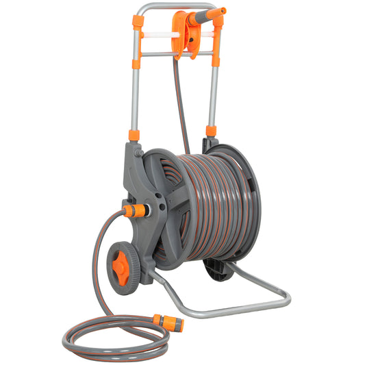 Garden Hose Reel Cart on Wheels | 45+2m | Dual-Mode Nozzle | Manual Crank & Built-In Guide | Weather-Resistant PVC | 8 Bar Working Pressure | Freestanding | 45x44x78cm | Orange
