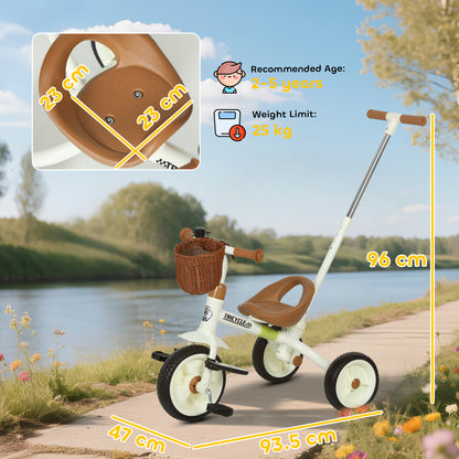 AIYAPLAY 2-In-1 Toddler Trike for 2-5 Years Old, 3 Wheel Bike with Adjustable Parent Handle, Basket for Boys and Girls