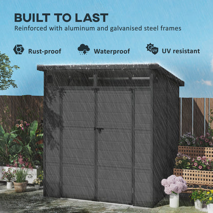 6 x 6ft Outdoor Storage Shed, Plastic Garden Shed with Windows and Air Vents, Outdoor Resin Tool Shed with Latch Doors for Garden, Deck
