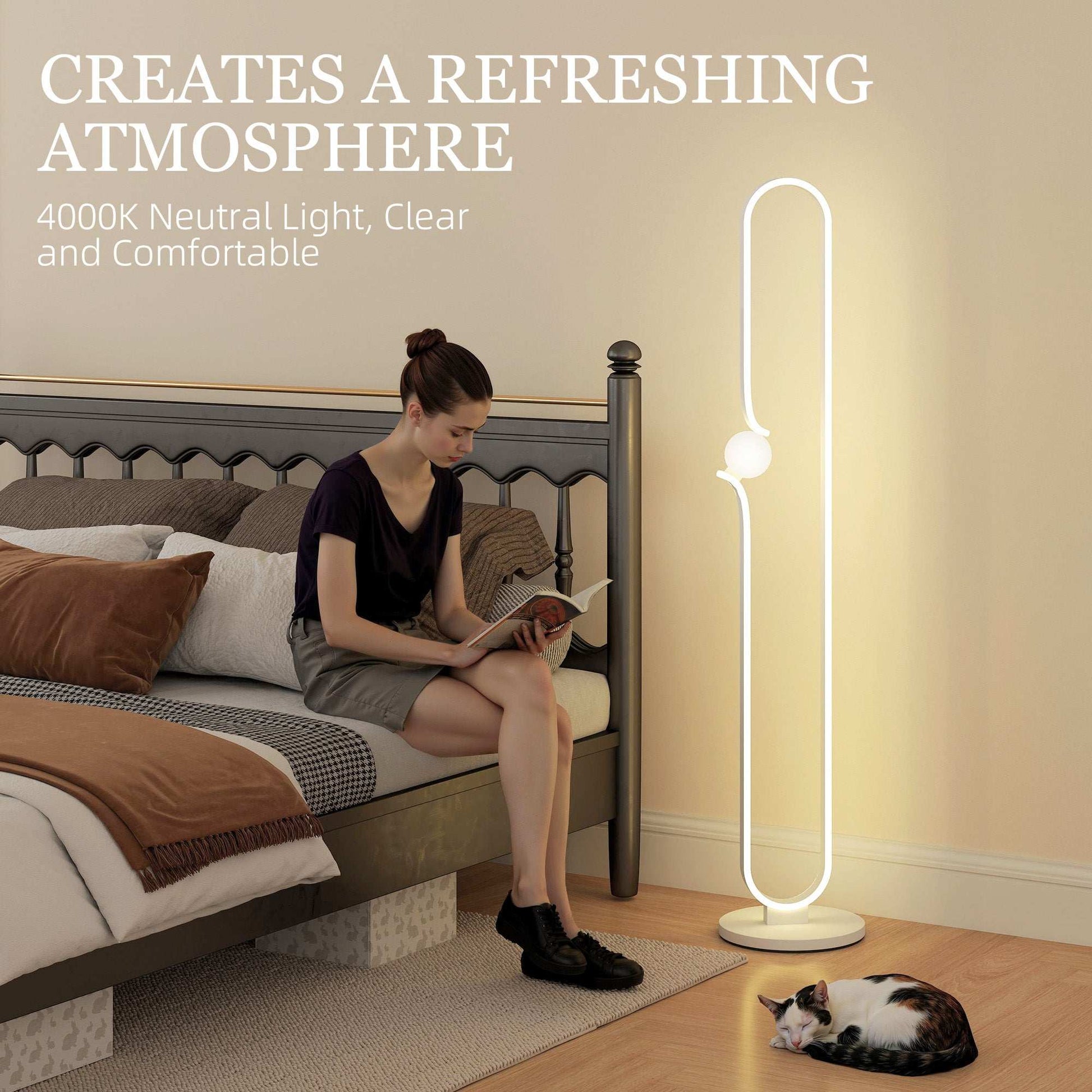 LED Floor Lamp, Dimmable Floor Standing Lamp with Glass Night Light, Foot Switch for Living Room, Bedroom, Office, White