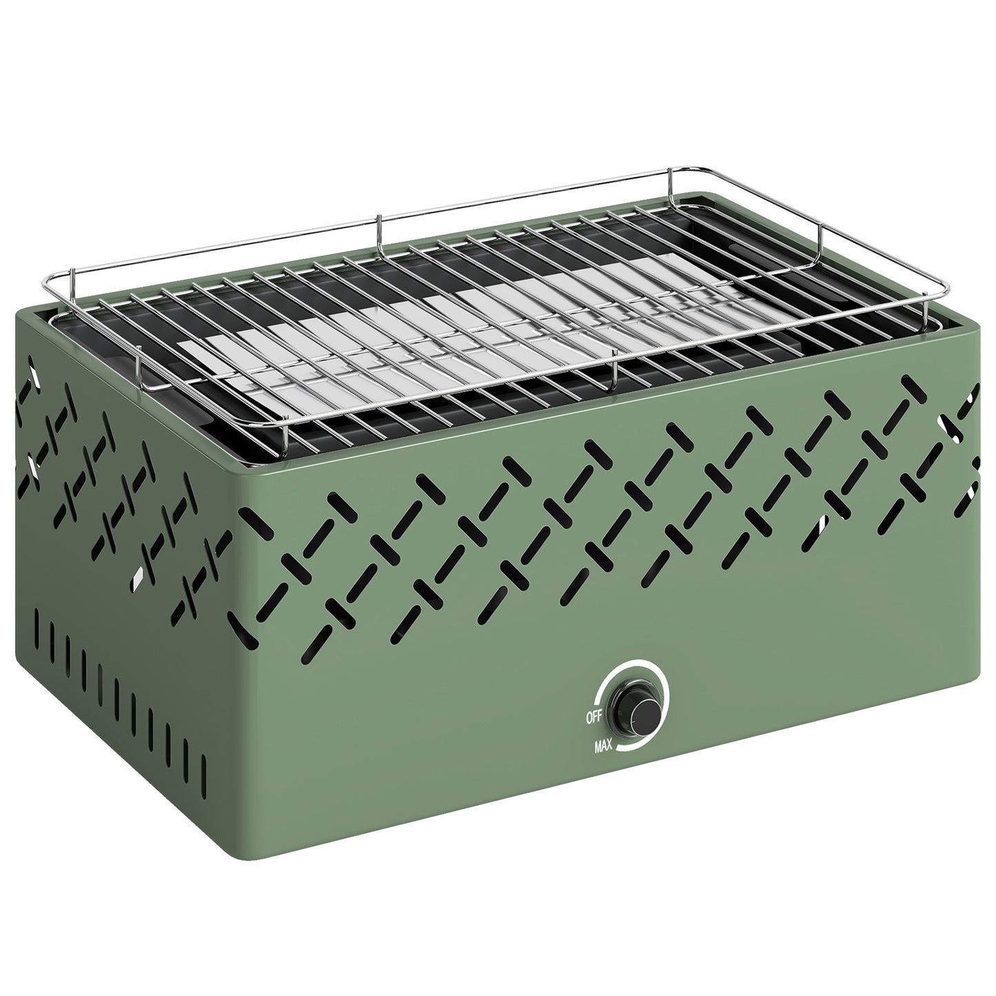 Portable Battery-Powered Charcoal BBQ Grill – Built-In Fan, Stepless Heat Control, 600°C Rated, 45.5x29cm Grill Surface, For Camping & Garden – Light Green