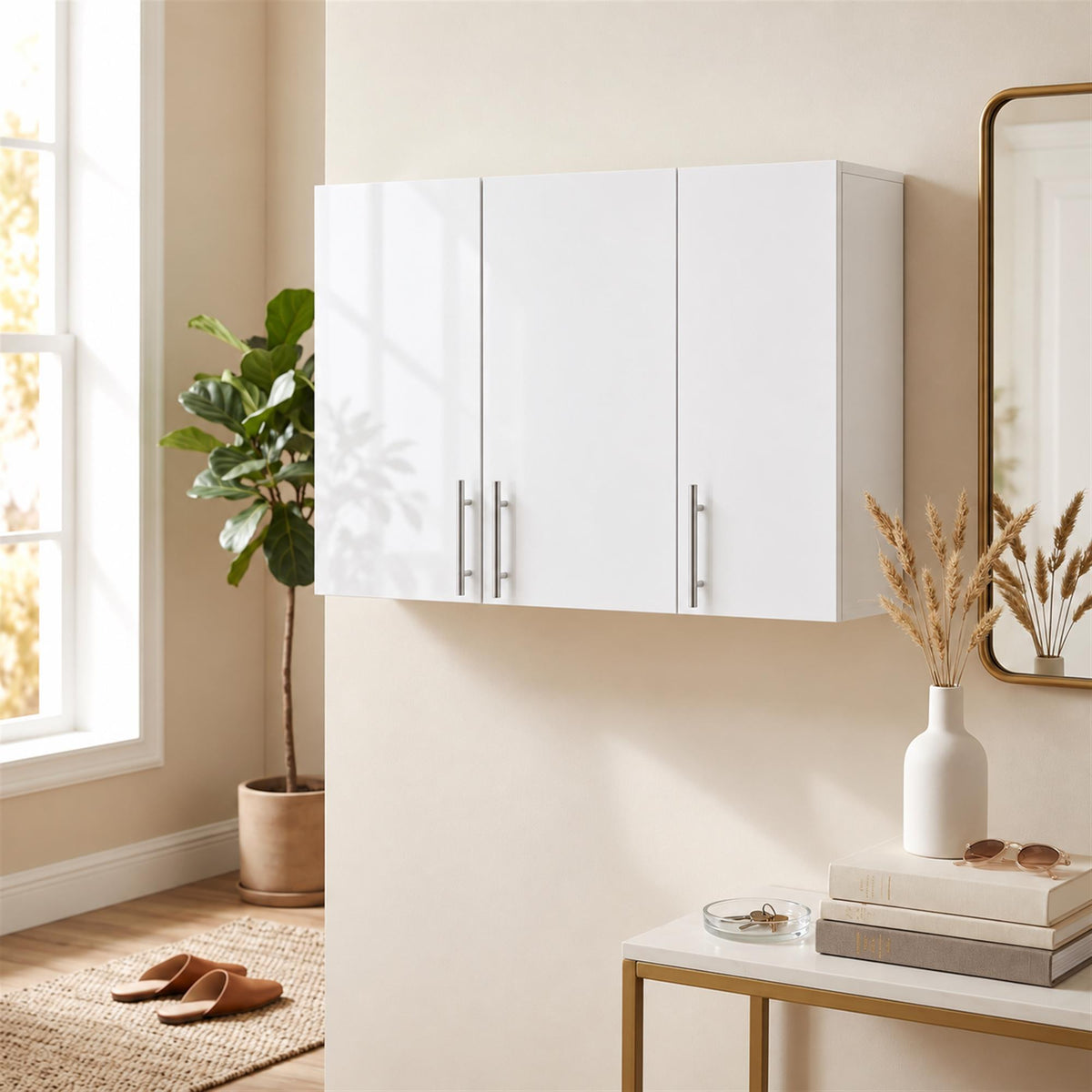 Wall-Mounted Cabinet | White MDF | 90x31x60cm | 3 Doors | Large & Small Cabinet | Adjustable Shelf 6.4cm Steps | Soft-Close Hinges | 20kg | Bathroom Kitchen Living Room