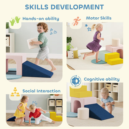 Kids 8-Piece Soft Play Foam Block Set | Climb Crawl & Build | Washable Velvet Covers | Hidden Zippers | Indoor Toddler Gym | Ages 6-36 Months | Multicolour