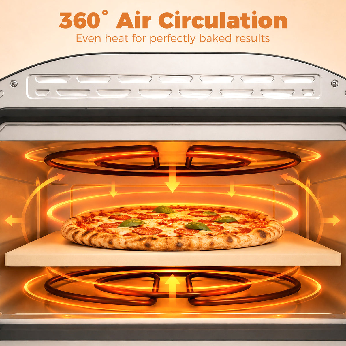 Electric Pizza Oven | 2200W Grey Countertop Pizza Maker with 430°C Ceramic Stone