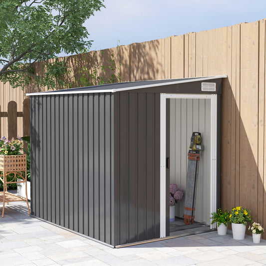 Outsunny 7 x 5ft Galvanised Metal Shed, with Sliding Door - Dark Grey