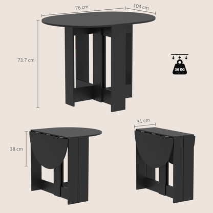 Black Drop-Leaf Dining Table | Folding Space-Saving Table with 3 Configurations | Seats 2-4 | 104 x 76 x 73.7 cm | Kitchen & Small Apartment Furniture