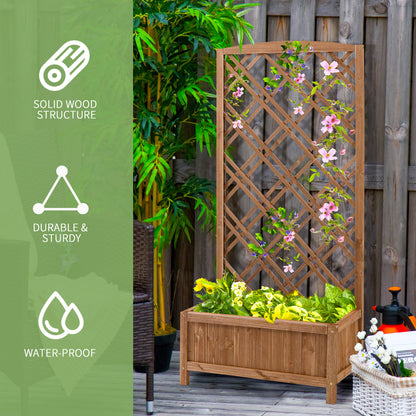 Fir Wood Raised Garden Bed with Lattice Trellis | 53.5x24cm Planting Area | Year-Round Outdoor Use | Climbing Plants Flowers Fruits & Herbs | Brown