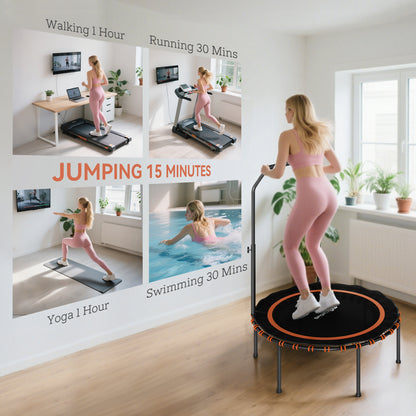 SPORTNOW 40" Foldable Fitness Trampoline Rebounder with Handle, Orange / Green / Pink