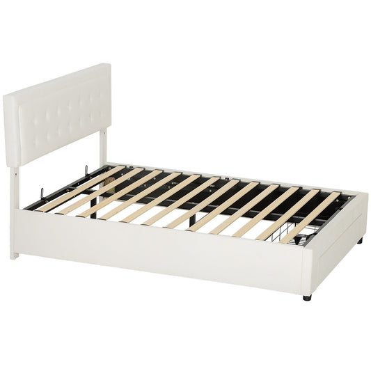 Double Ottoman Bed Frame, with Front Drawer - Cream / Black