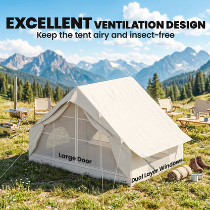Inflatable Camping Tent | 2-4 Person | 5-Min Setup | Waterproof Oxford | Level 4 Wind | 300x210x190cm | Beige