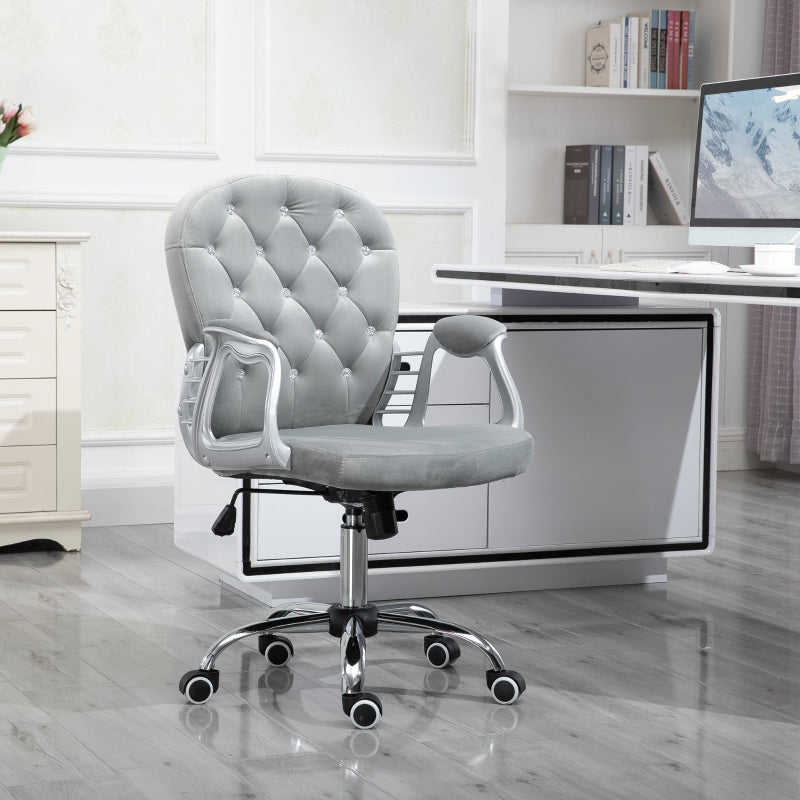 Vinsetto Height Adjustable Home Office Chair, Button Tufted Computer Chair with Padded Armrests and Tilt Function