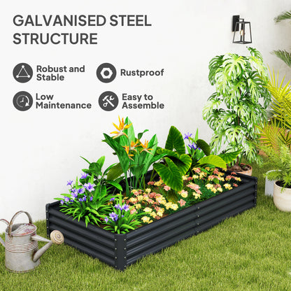 Large Galvanised Steel Raised Garden Bed | 459L | Open Bottom | Inner Support Bars | Powder-Coated Rust-Resistant | Easy Assembly | 180x90x30cm | Flowers Veg & Plants | Dark Grey