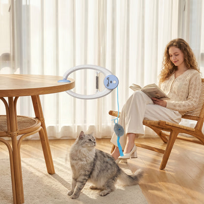 Door Hanging Bouncing Mouse Cat Toy | Touch Sensor | Adjustable Cord | USB-C | 15-Min Timer | White