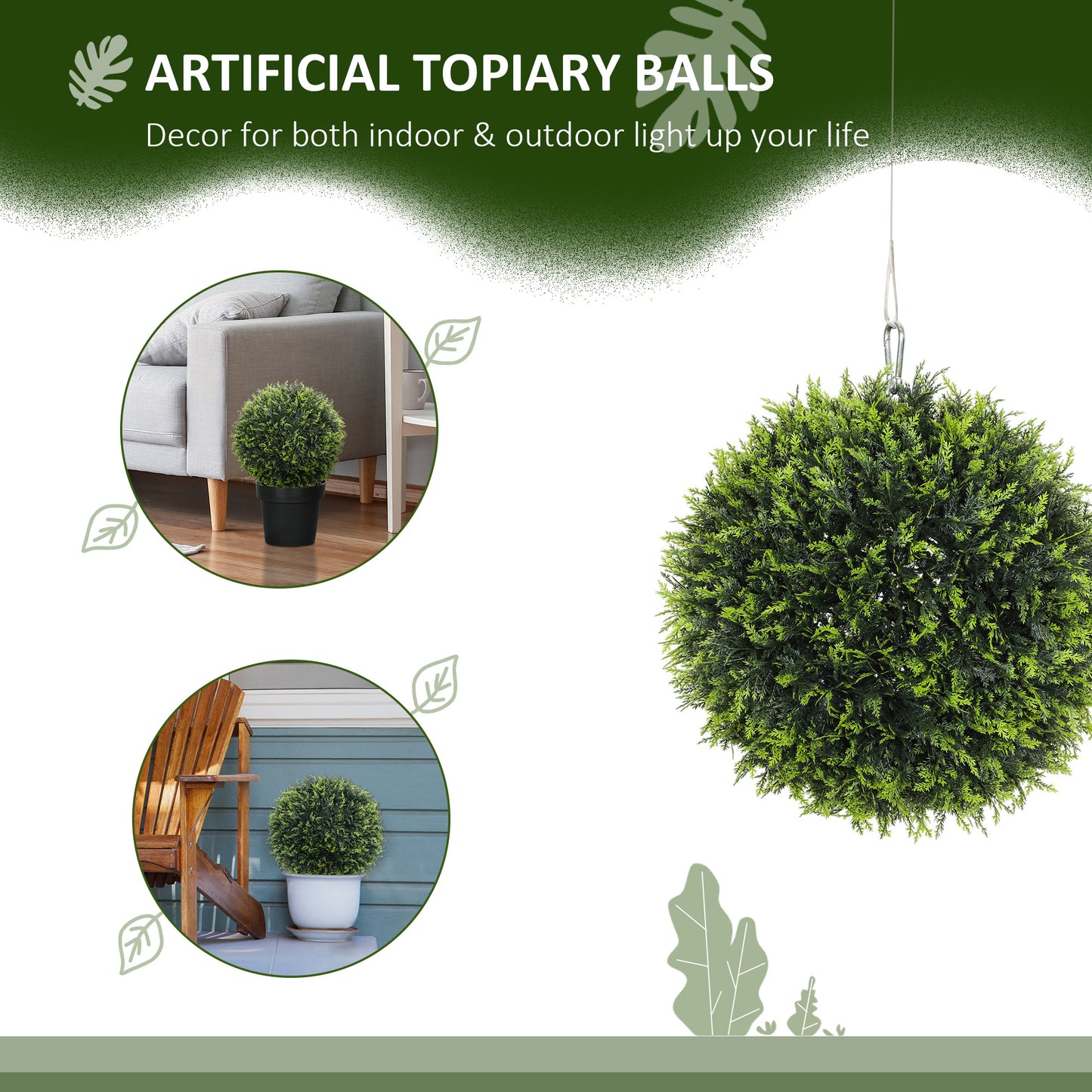 Set of 2 Artificial Plant Topiary Balls, UV-protected Fake Decorative Plants, Faux Plants for Home Indoor Outdoor Decor, 45cm, Green
