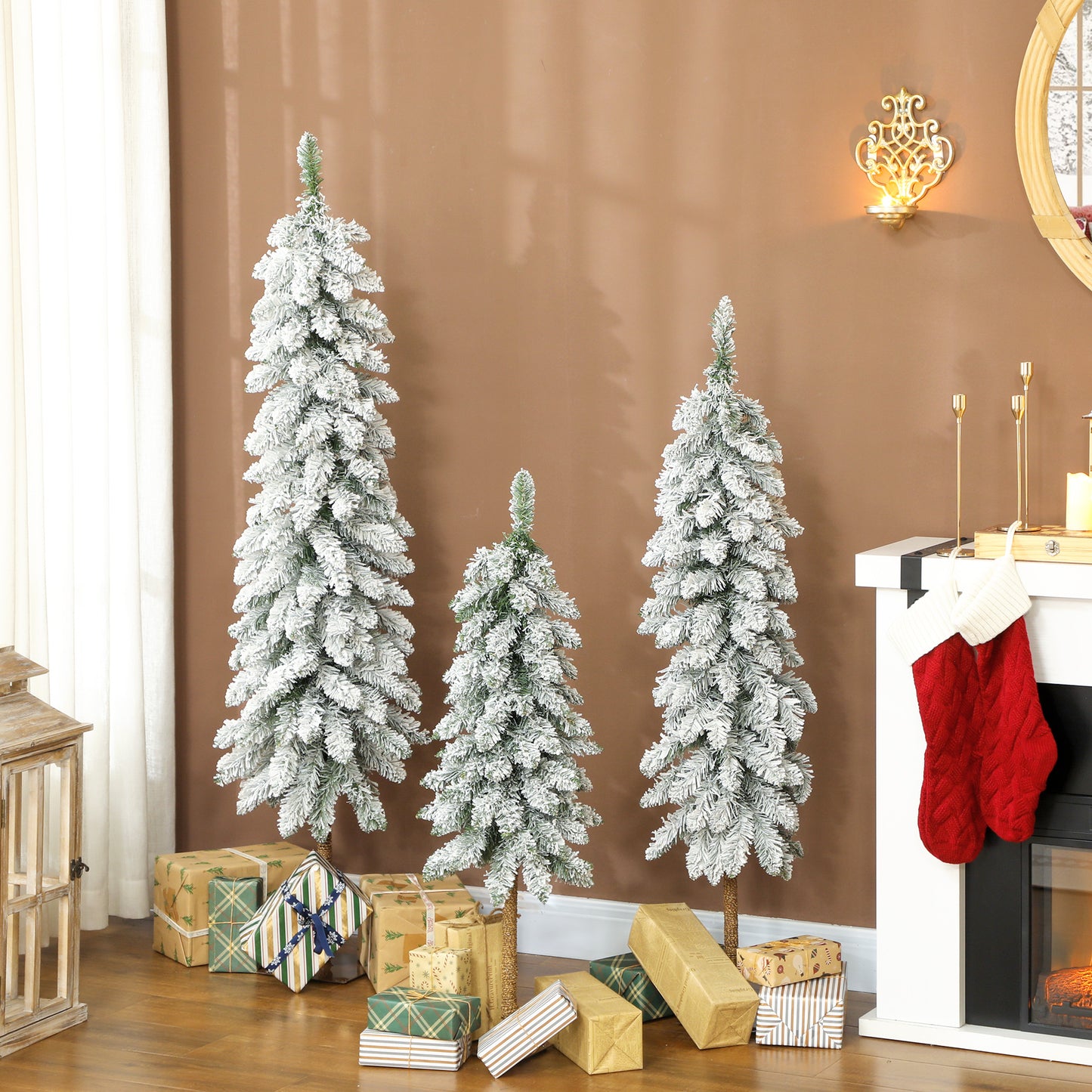 Set of 3 Pencil Flocked Christmas Tree, 3ft 4ft 5ft