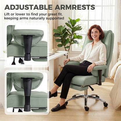 Reclining Executive Office Chair | 155° Recline | Retractable Footrest | Pocket Spring Seat | Pet-Friendly Faux Leather | Green | 120kg