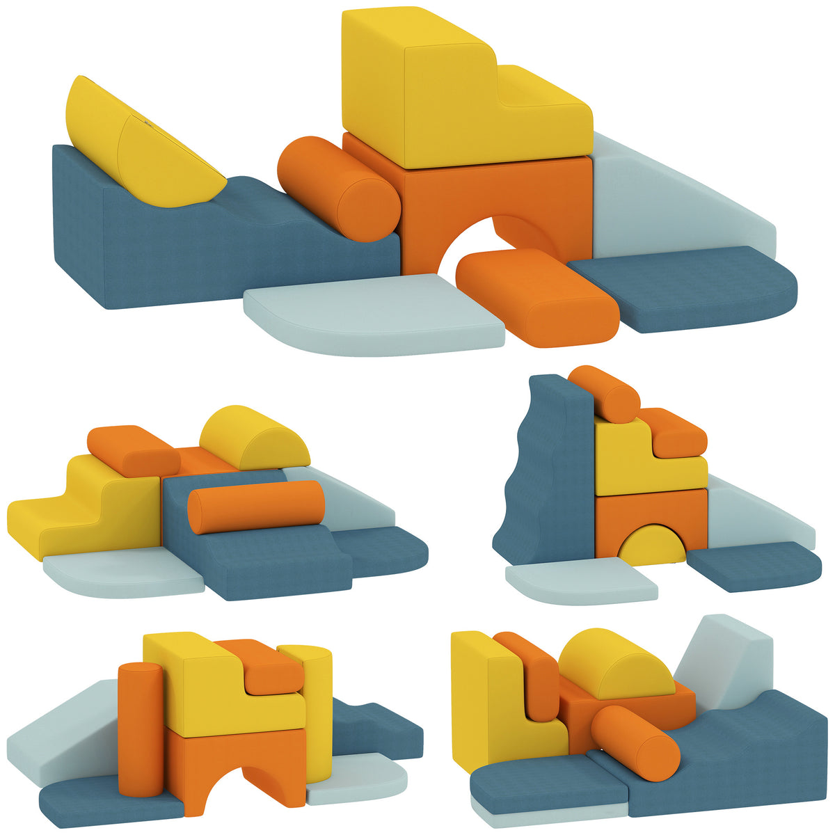 AIYAPLAY 9-Piece Soft Play Set | Multicoloured Foam Climbing & Crawling Blocks | Removable Machine-Washable Velvet Covers
