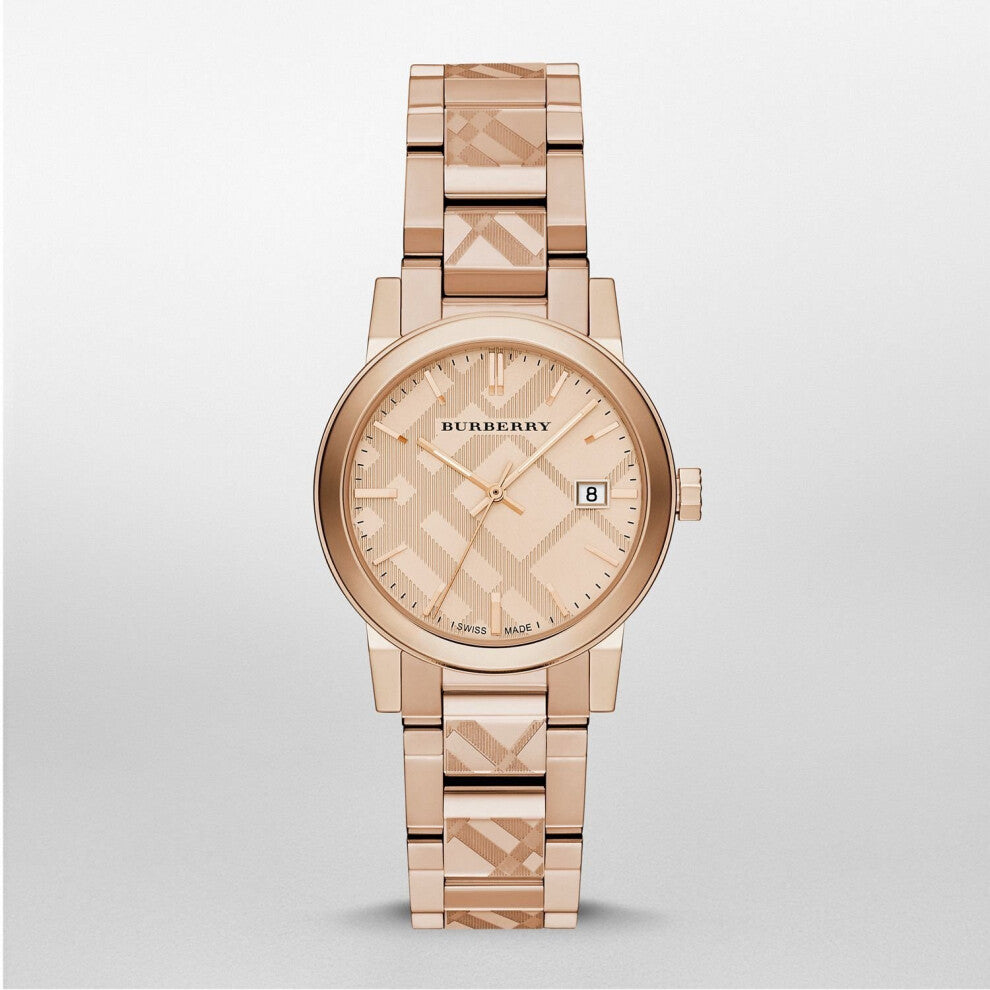 Burberry Ladies The City Rose Gold Check Dial Wrist Watch BU9146