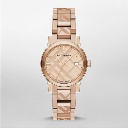 Burberry Ladies The City Rose Gold Check Dial Wrist Watch BU9146