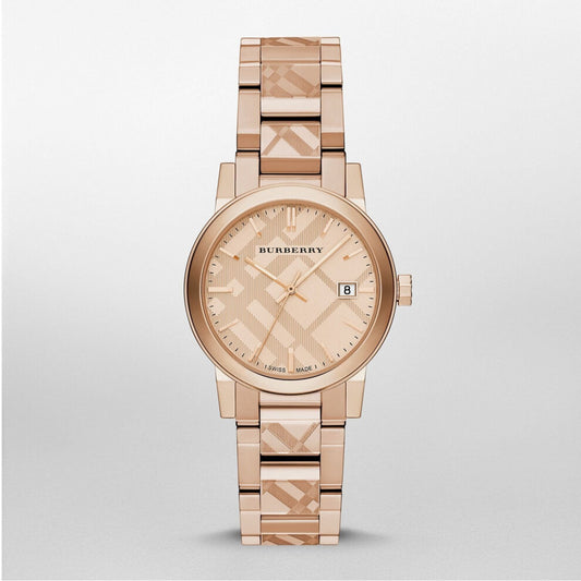 Burberry Ladies The City Rose Gold Check Dial Wrist Watch BU9146