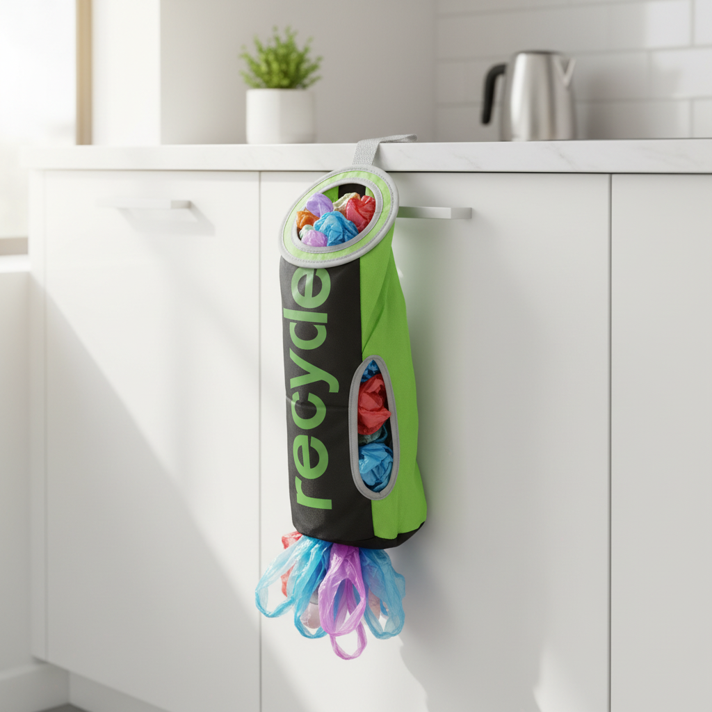 Carrier Bag Dispenser & Holder | Lime Green & Black | Wall Mountable | Kitchen Storage | Eco Recycling