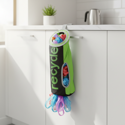 Carrier Bag Dispenser & Holder | Lime Green & Black | Wall Mountable | Kitchen Storage | Eco Recycling