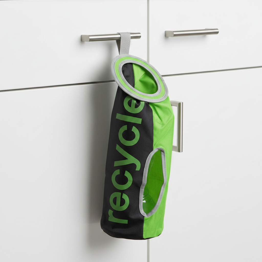 Carrier Bag Dispenser & Holder | Lime Green & Black | Wall Mountable | Kitchen Storage | Eco Recycling