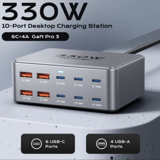 330W USB C GaN Charger 100W PD3.0 PPS QC3.0 Multiport Fast Charging Station For Laptop iPhone 15 16 Samsung Macbook Pro Tablet