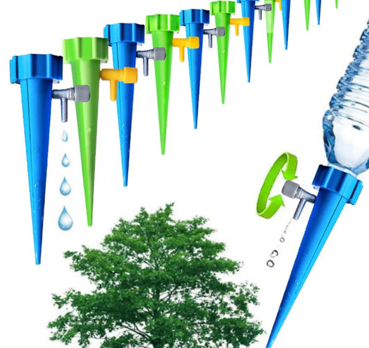 Self Watering Spikes Pack of 12 | Adjustable Valve | Automatic Irrigation | Herbs, Veg, Flowers & Houseplants | Plastic | Garden & Indoor Use