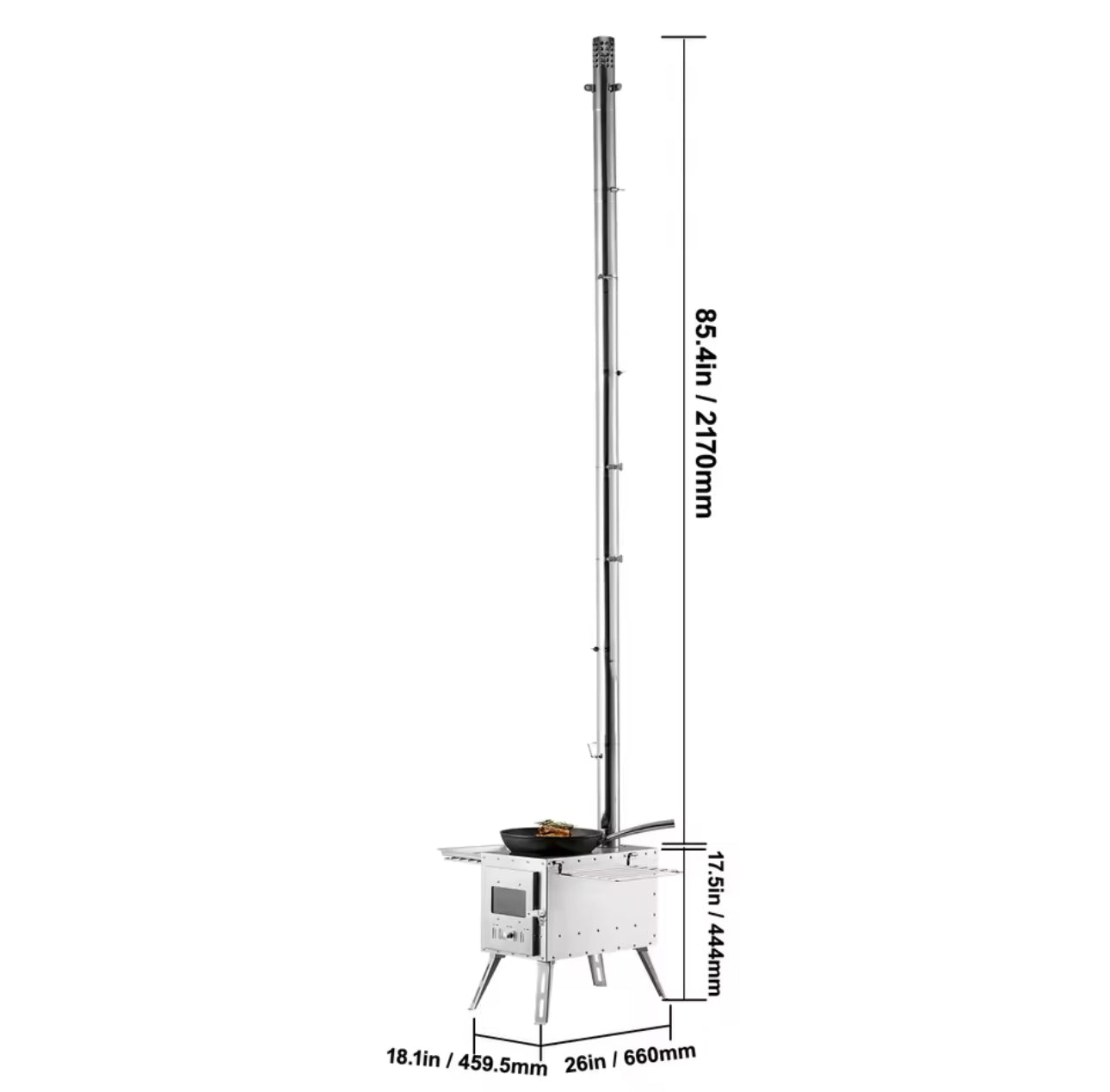 Wood Stove Stainless Steel Camping Tent Stove Portable Wood Burning Stove with Chimney Pipes & Gloves 3000in³ Firebox