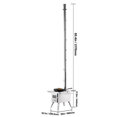 Wood Stove Stainless Steel Camping Tent Stove Portable Wood Burning Stove with Chimney Pipes & Gloves 3000in³ Firebox