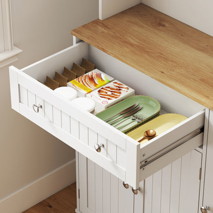 173cm Tall Kitchen Cupboard | Charging Station | Pantry Storage Cabinet | Adjustable Shelves | 4 Door Racks | White
