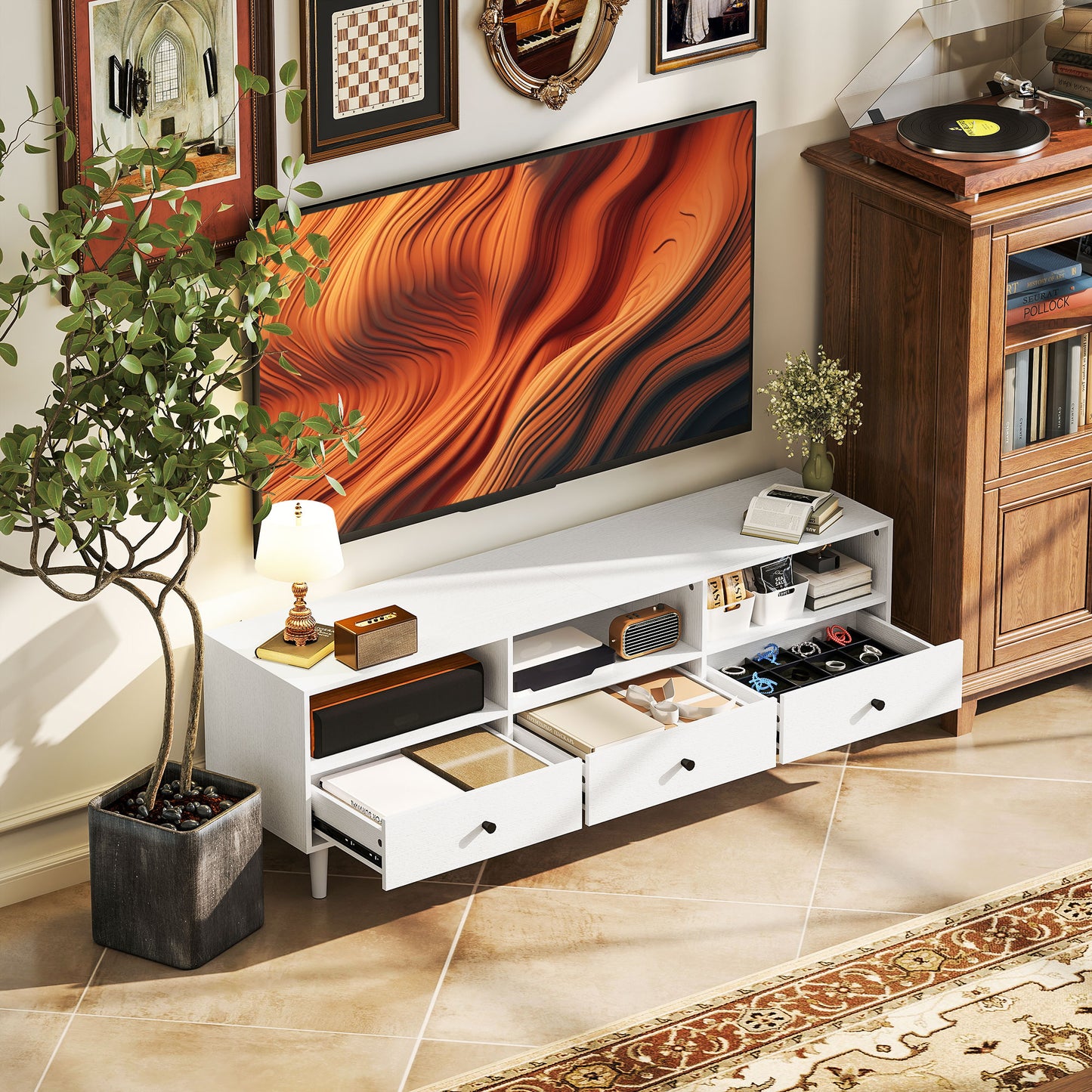 Multi-Storage Minimal TV Stand - White
