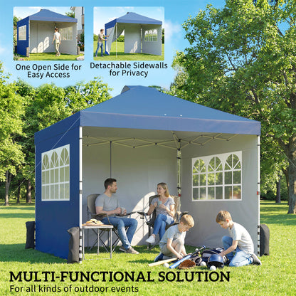 3x3m Pop Up Gazebo | UPF50+ Waterproof 210D Oxford | 3 Sidewalls | 2 Church Windows | 3 Height Settings | Wheeled Bag | Wind Level 4-6 | Dark Blue