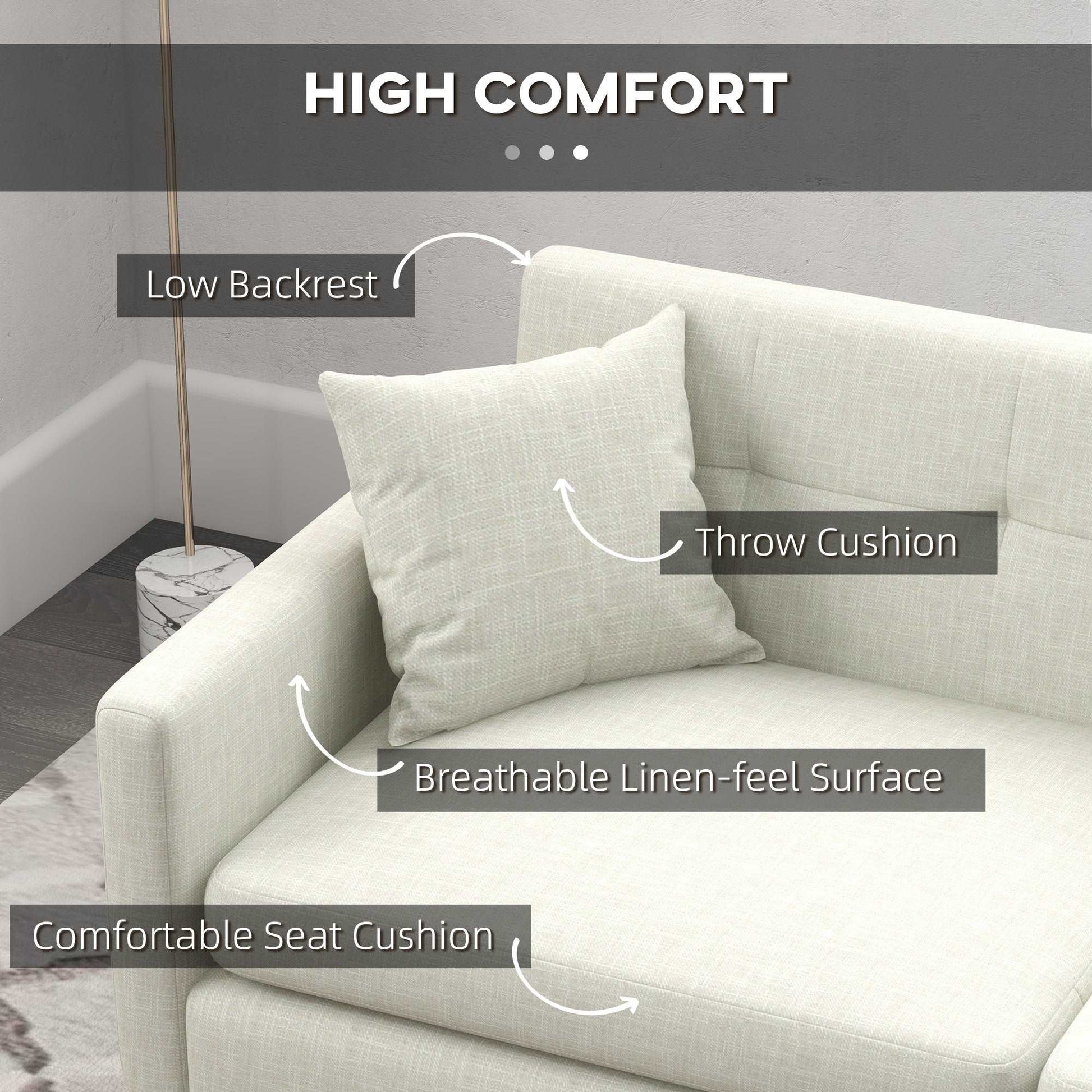 165cm 2 Seater Sofa for Living Room, Modern Fabric Couch, Tufted Loveseat Sofa Settee w/ Steel Legs, 2 Storage Pockets