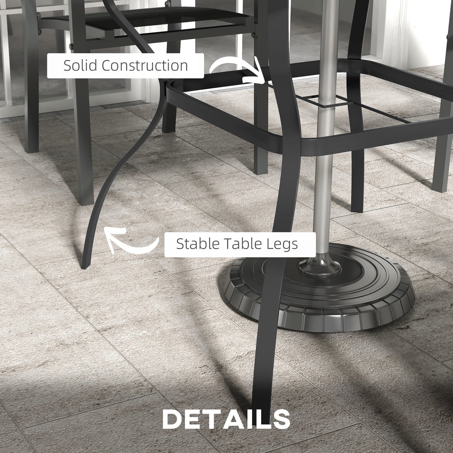 Outsunny Dia. 80cm Square Garden Dining Table with Umbrella Hole, Outdoor Dining Table with Marble Effect Top for 4 People, Black/Brown