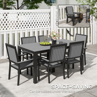 6 Seater Garden Dining Set with Stackable Chairs, Aluminium Frame, Rectangular Plastic Top, Garden Furniture Set, Outdoor Dining Table and Chairs