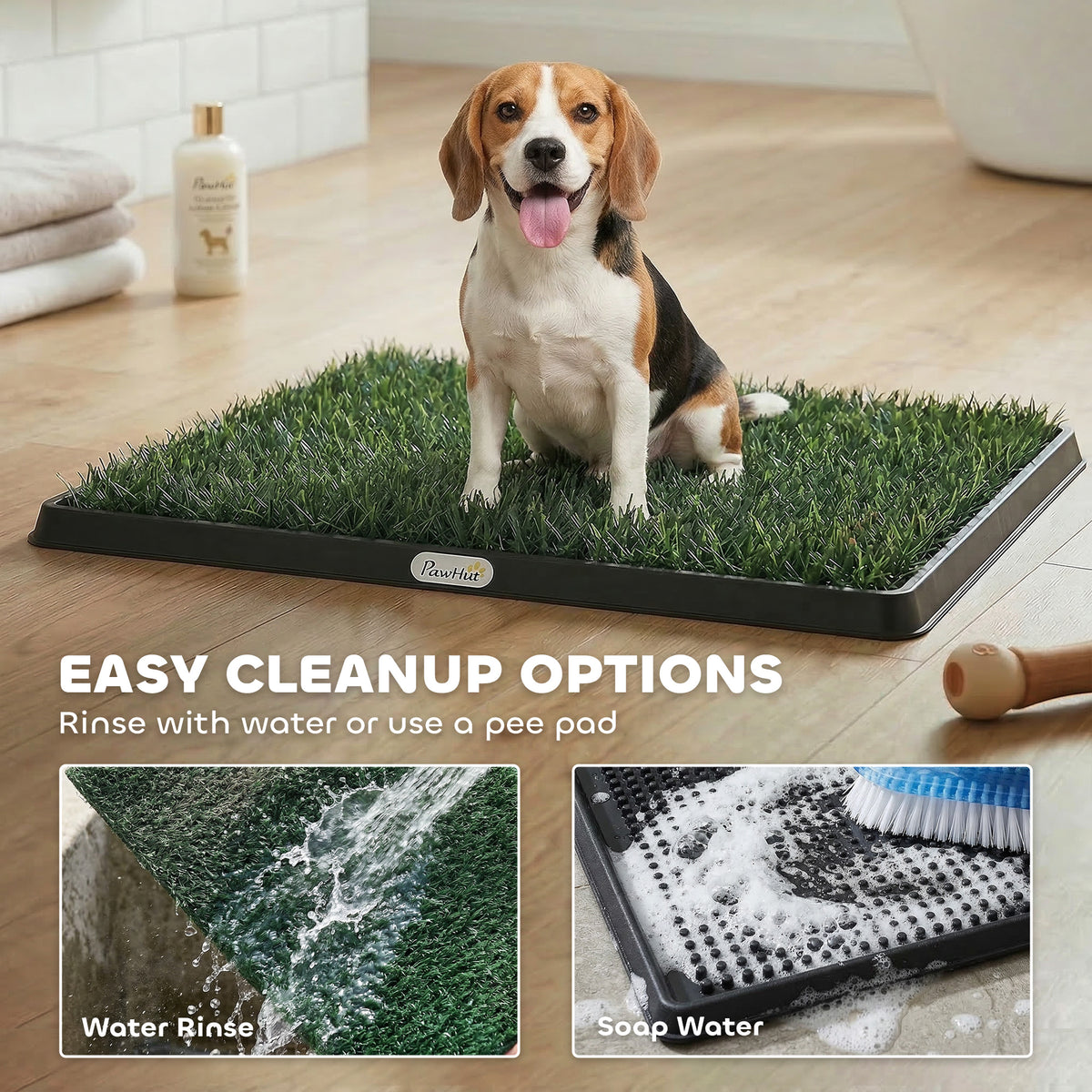 PawHut Dog Toilet Tray with 2 Artificial Grass Mats | Black & Green | PP PE | 76x50.5x3.5cm | 3-Layer Drainage System | Medium Dogs up to 50cm | Indoor Balcony Yard | No Assembly