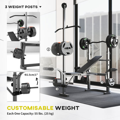 Adjustable Weight Bench with Bench Press Rack, Preacher Curl Leg Extension and Lat Pull Down Machine, Incline or Flat Workout for Strength Training Weight Lifting